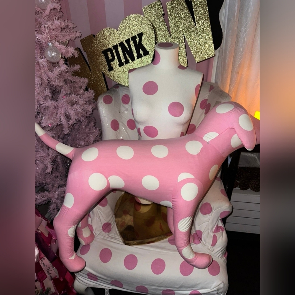 🍒Rare Victoria's Secret Large Pink Polka Dot Dog Mannequin Store Prop